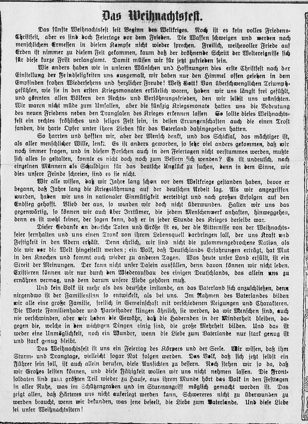 Weihnachten 1918 Text